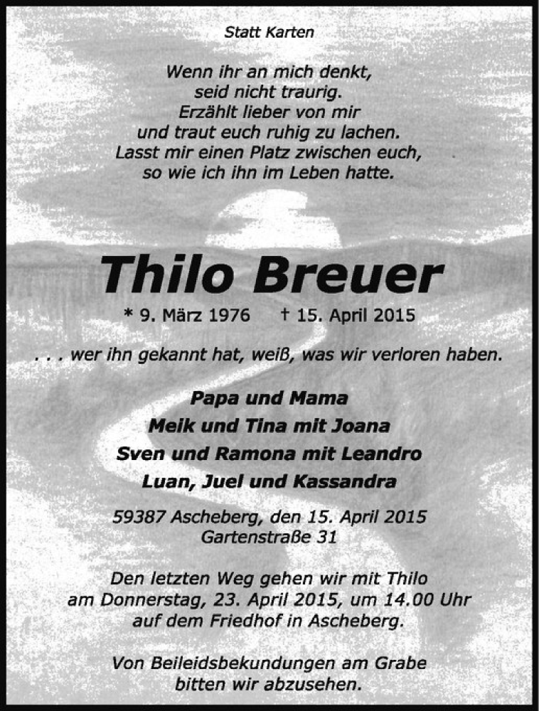  Traueranzeige für Thilo Breuer vom 20.04.2015 aus Westfälische Nachrichten