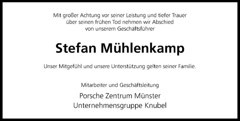  Traueranzeige für Stefan Mühlenkamp vom 09.04.2015 aus Westfälische Nachrichten