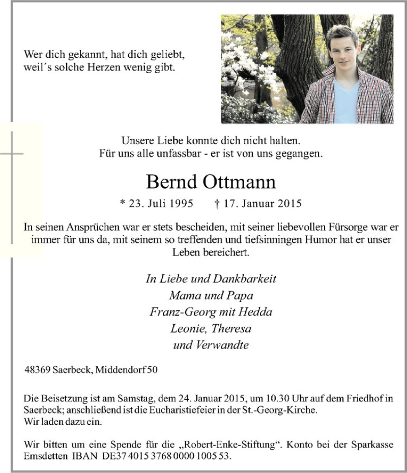  Traueranzeige für Bernd Ottmann vom 21.01.2015 aus Westfälische Nachrichten