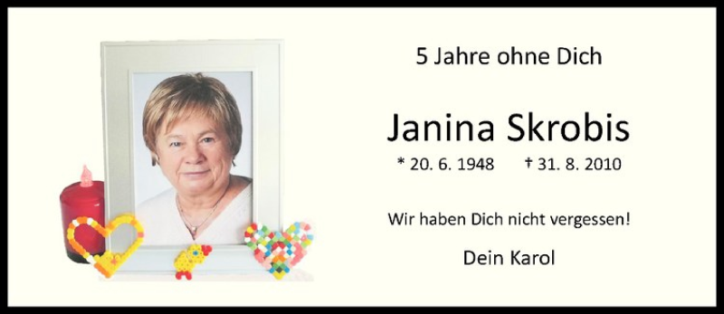  Traueranzeige für Janina Skrobis vom 29.08.2015 aus Westfälische Nachrichten