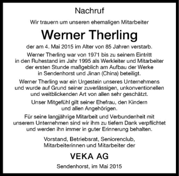 Anzeige von Werner Therling von Westfälische Nachrichten