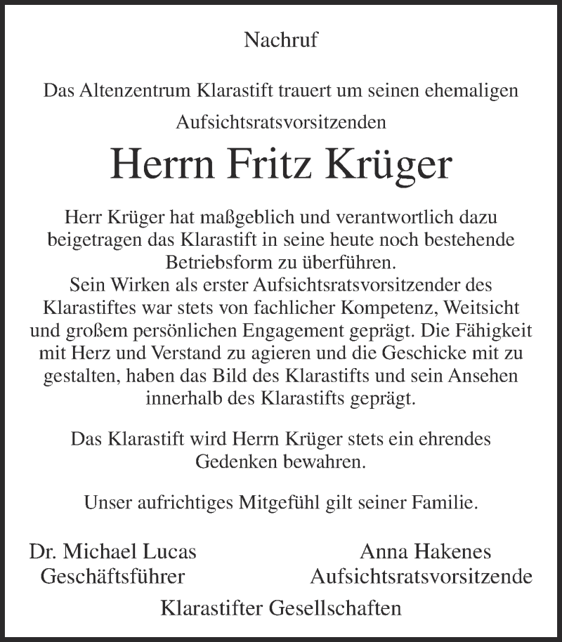  Traueranzeige für Fritz Krüger vom 10.10.2013 aus Münstersche Zeitung und Grevener Zeitung