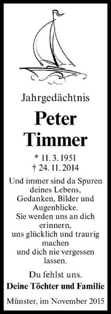  Traueranzeige für Peter Timmer vom 24.11.2015 aus Westfälische Nachrichten