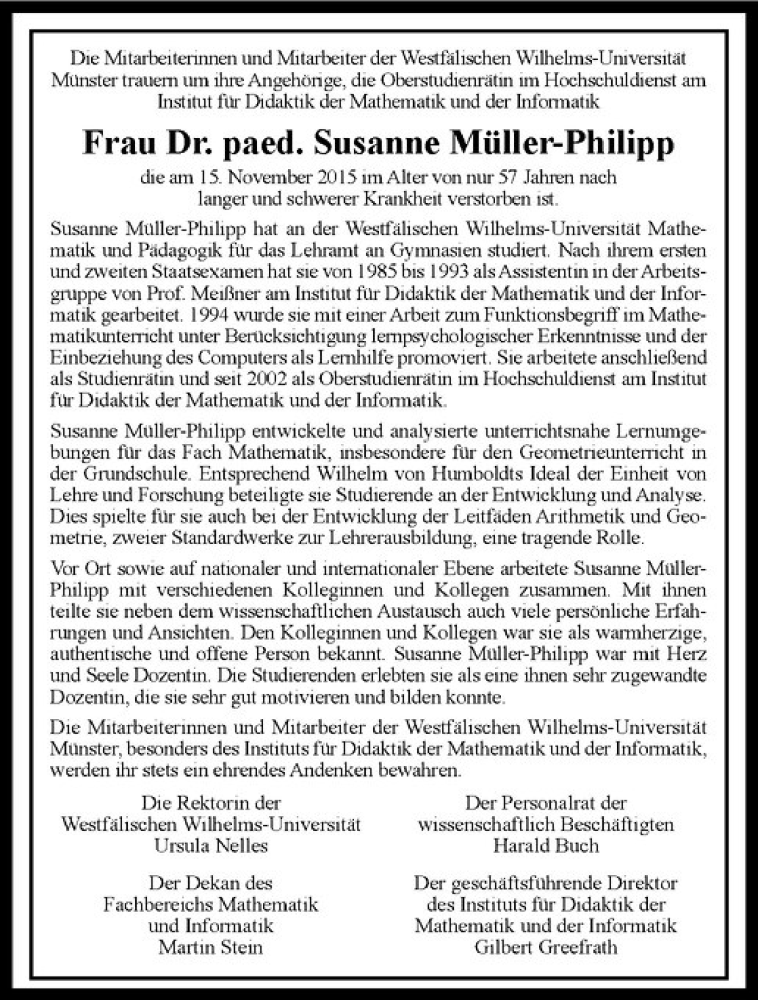  Traueranzeige für Susanne Müller-Philipp vom 28.11.2015 aus Westfälische Nachrichten
