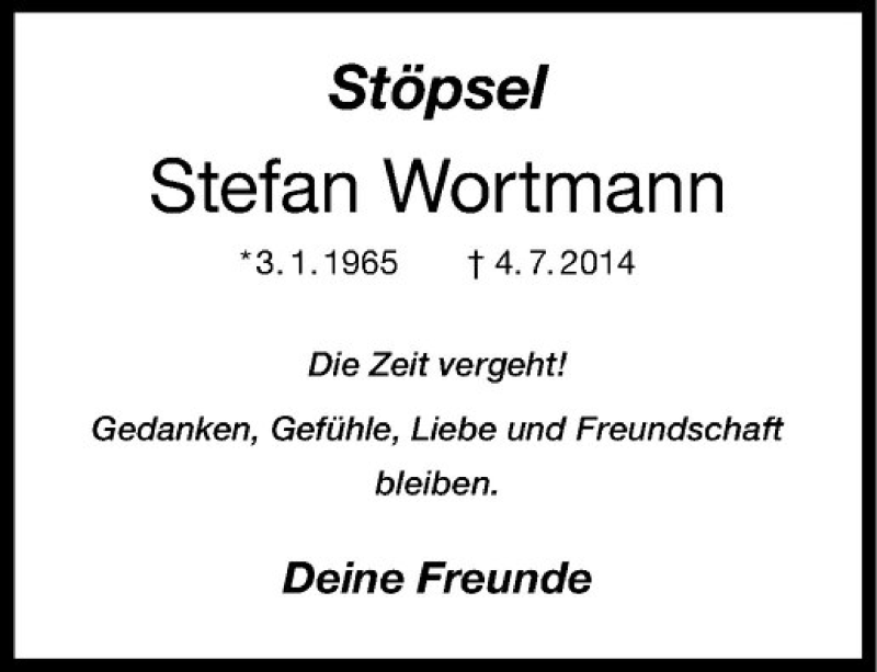  Traueranzeige für Stefan Wortmann vom 04.07.2015 aus Westfälische Nachrichten