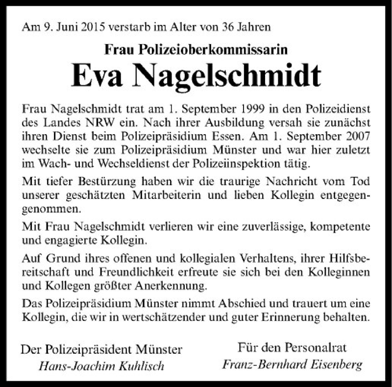  Traueranzeige für Eva Nagelschmidt vom 16.06.2015 aus Westfälische Nachrichten