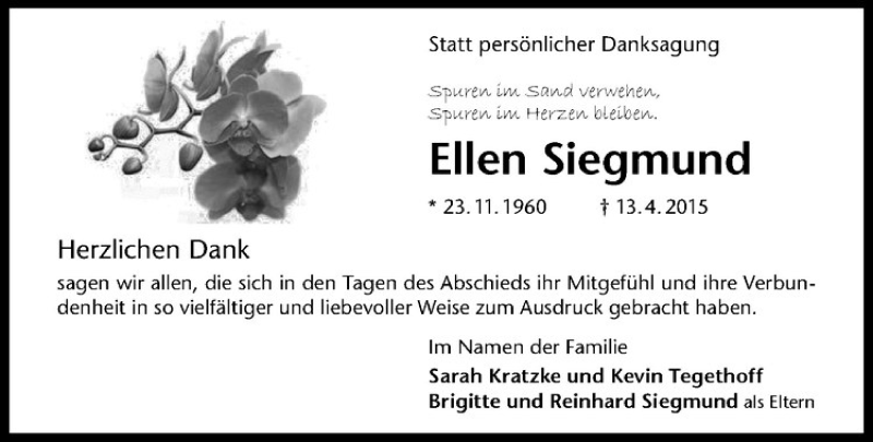  Traueranzeige für Ellen Siegmund vom 30.05.2015 aus Westfälische Nachrichten