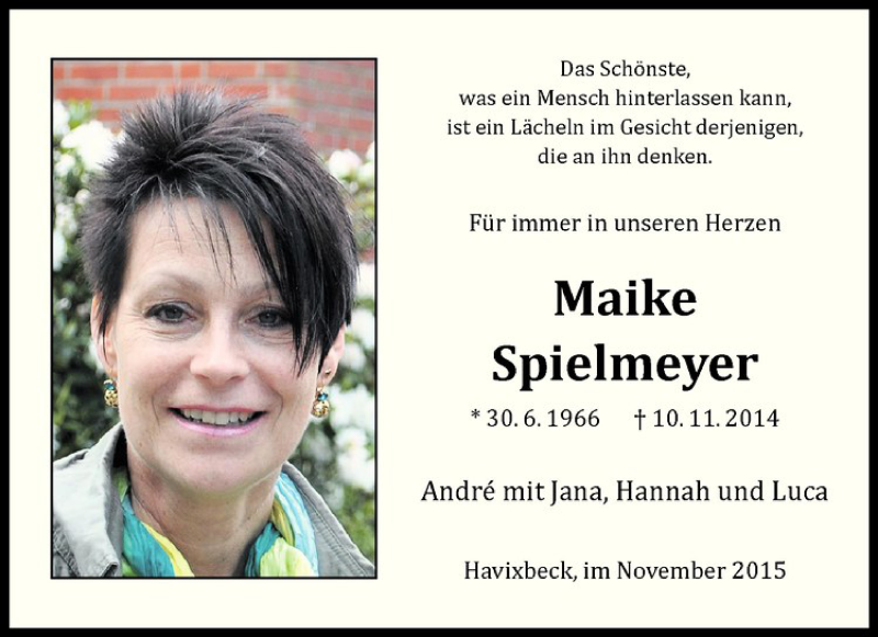  Traueranzeige für Maike Spielmeyer vom 10.11.2015 aus Westfälische Nachrichten