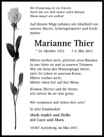 Anzeige von Marianne Thier von Westfälische Nachrichten