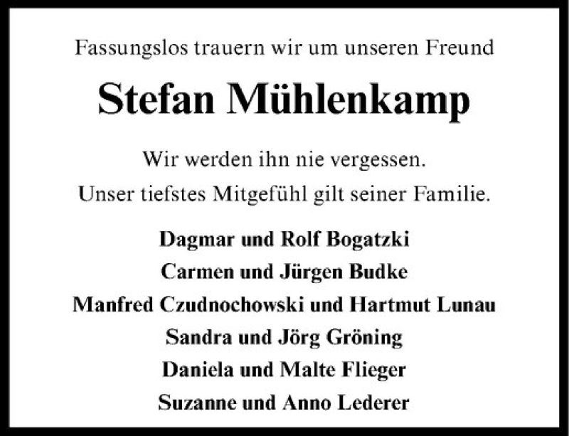  Traueranzeige für Stefan Mühlenkamp vom 11.04.2015 aus Westfälische Nachrichten