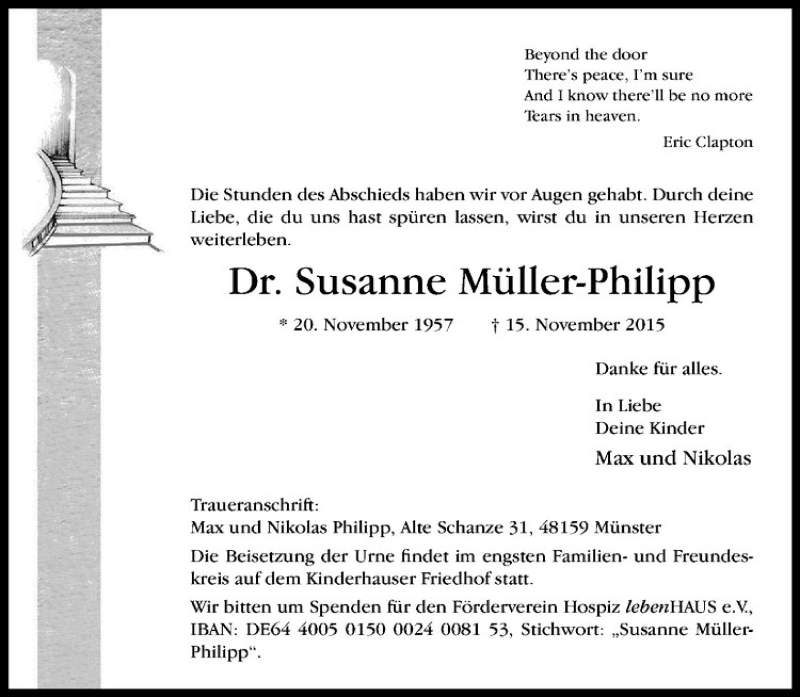  Traueranzeige für Susanne Müller-Philipp vom 20.11.2015 aus Westfälische Nachrichten