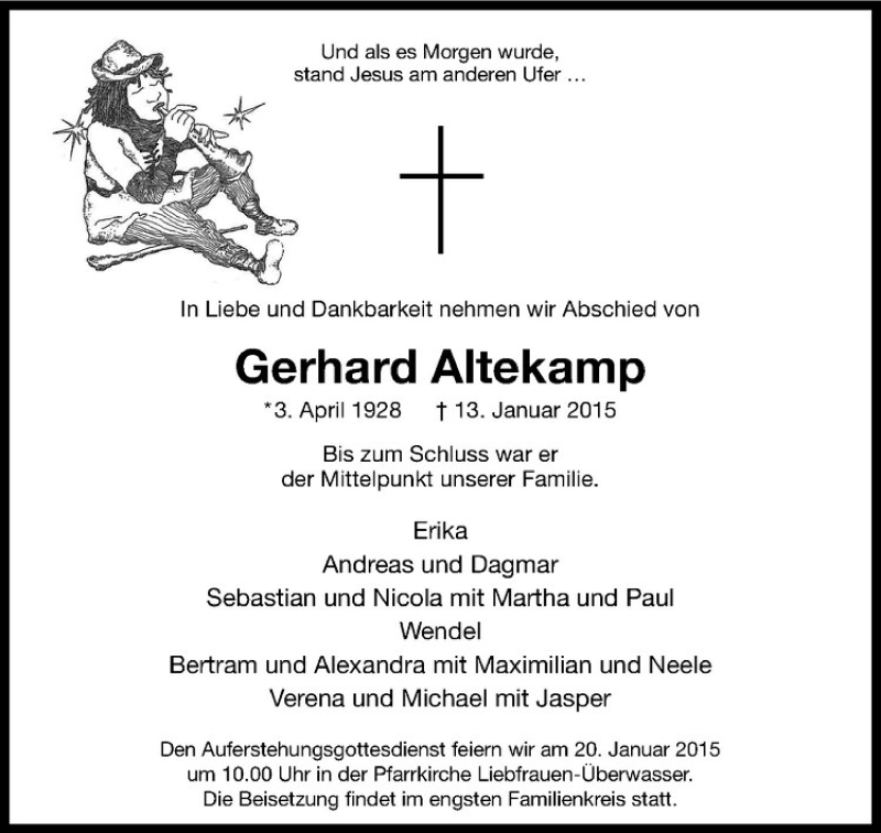  Traueranzeige für Gerhard Altekamp vom 17.01.2015 aus Westfälische Nachrichten