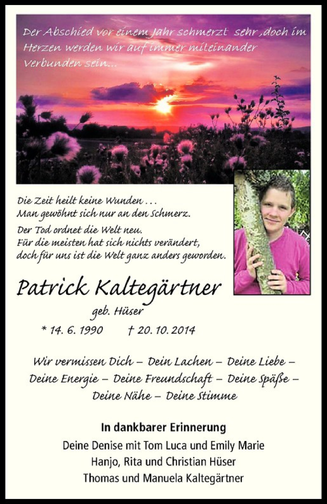  Traueranzeige für Patrick Kaltegärtner vom 20.10.2015 aus Westfälische Nachrichten