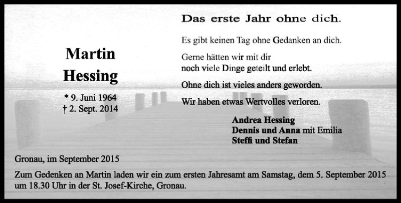  Traueranzeige für Martin Hessing vom 02.09.2015 aus Westfälische Nachrichten