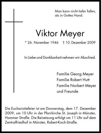  Traueranzeige für Viktor Meyer vom 14.12.2009 aus Westfälische Nachrichten