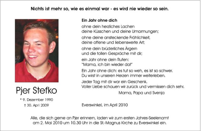  Traueranzeige für Pjer Stefko vom 24.04.2010 aus Westfälische Nachrichten