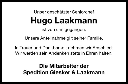  Traueranzeige für Hugo Laakmann vom 08.09.2010 aus Westfälische Nachrichten