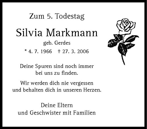  Traueranzeige für Silvia Markmann vom 26.03.2011 aus Westfälische Nachrichten