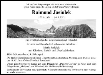 Anzeige von Raimund Jasiulek von Westfälische Nachrichten