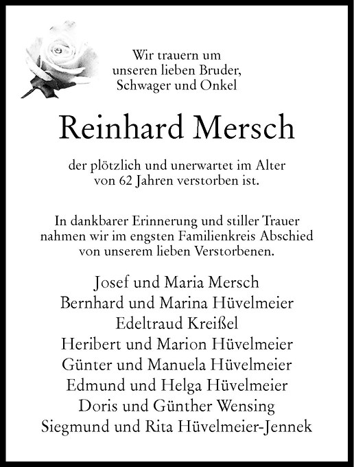  Traueranzeige für Reinhard Mersch vom 26.05.2012 aus Westfälische Nachrichten