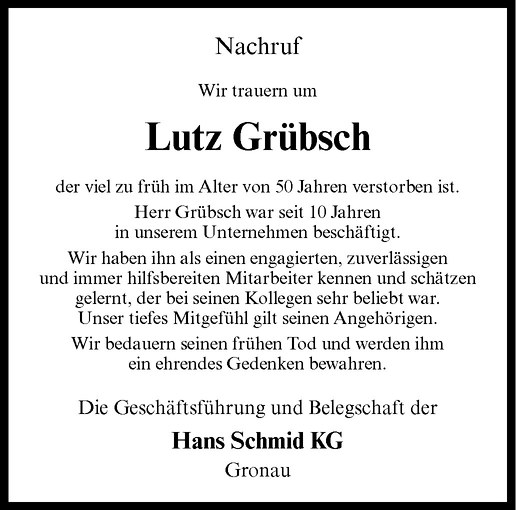  Traueranzeige für Lutz Grübsch vom 11.03.2013 aus Westfälische Nachrichten
