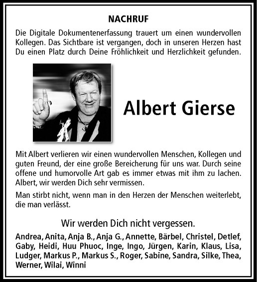  Traueranzeige für Albert Gierse vom 06.04.2013 aus Westfälische Nachrichten