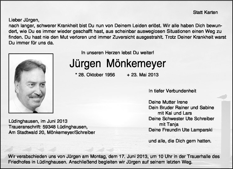  Traueranzeige für Jürgen Mönkemeyer vom 10.06.2013 aus Westfälische Nachrichten