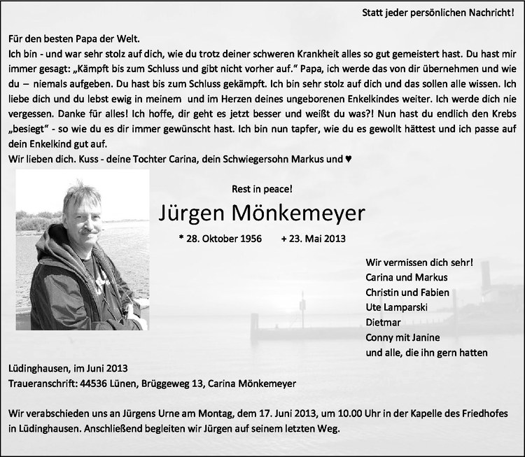  Traueranzeige für Jürgen Mönkemeyer vom 12.06.2013 aus Westfälische Nachrichten