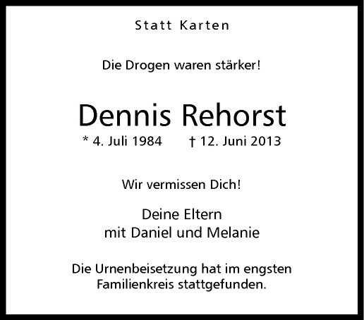  Traueranzeige für Dennis Rehorst vom 22.06.2013 aus Westfälische Nachrichten