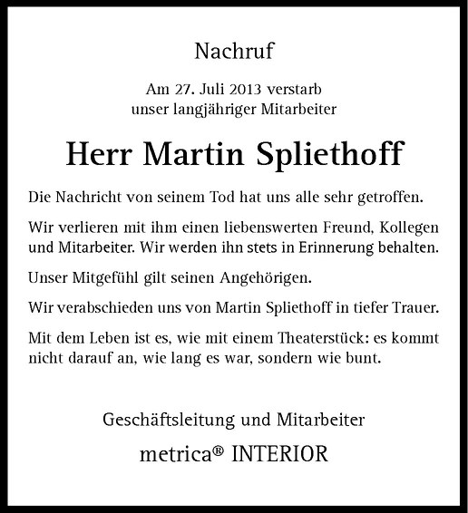  Traueranzeige für Martin Spliethoff vom 31.07.2013 aus Westfälische Nachrichten