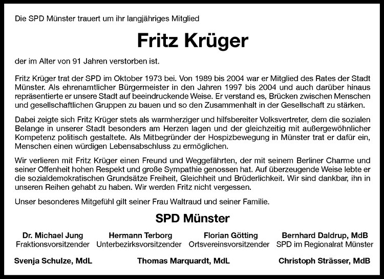  Traueranzeige für Fritz Krüger vom 08.10.2013 aus Westfälische Nachrichten