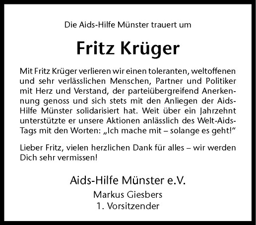  Traueranzeige für Fritz Krüger vom 09.10.2013 aus Westfälische Nachrichten