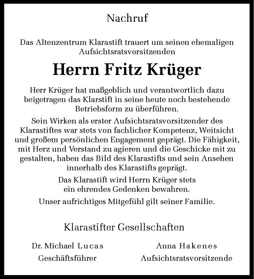  Traueranzeige für Fritz Krüger vom 10.10.2013 aus Westfälische Nachrichten