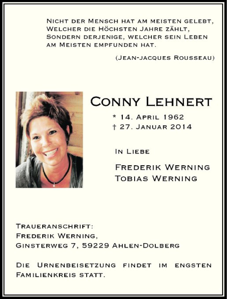  Traueranzeige für Conny Lehnert vom 30.01.2014 aus Westfälische Nachrichten