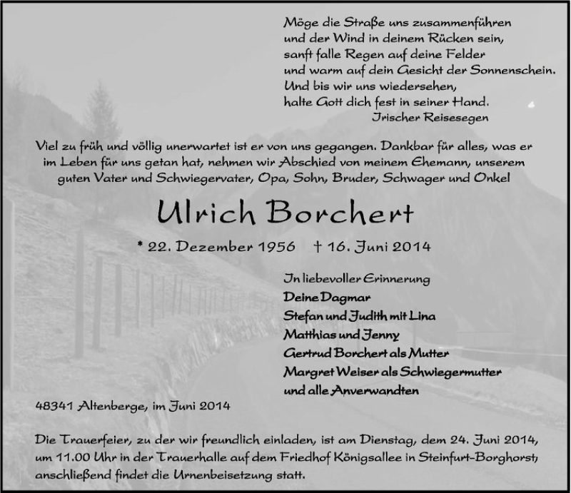  Traueranzeige für Ulrich Borchert vom 21.06.2014 aus Westfälische Nachrichten