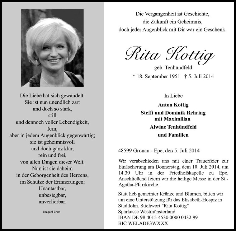  Traueranzeige für Rita Kottig vom 08.07.2014 aus Westfälische Nachrichten