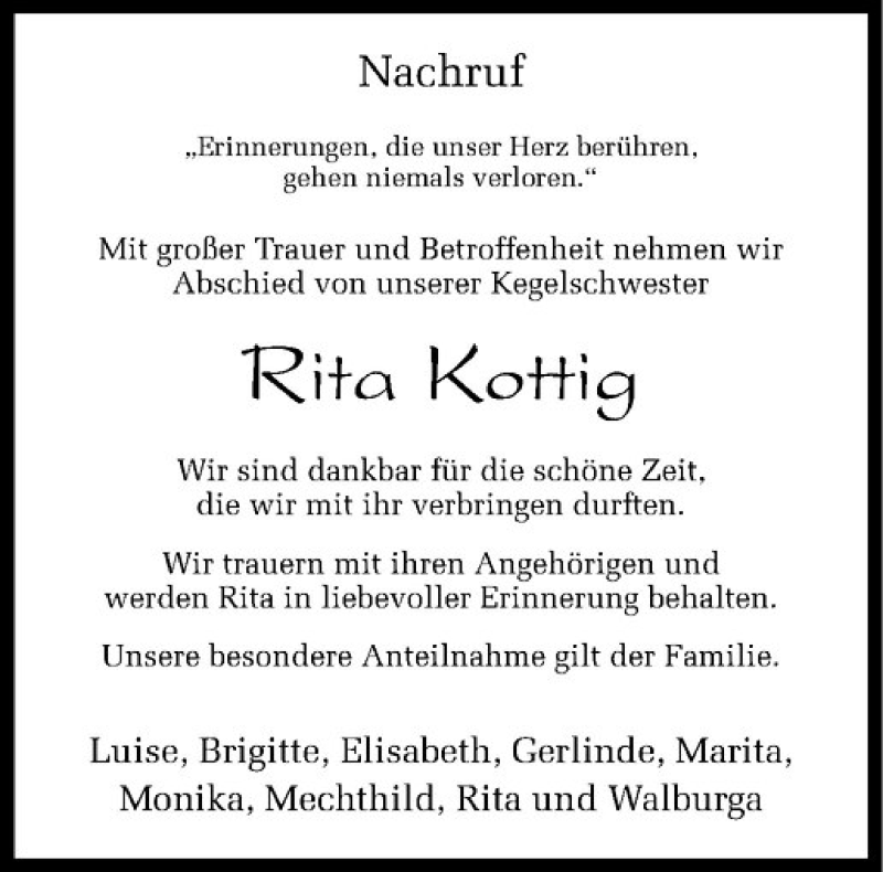  Traueranzeige für Rita Kottig vom 09.07.2014 aus Westfälische Nachrichten