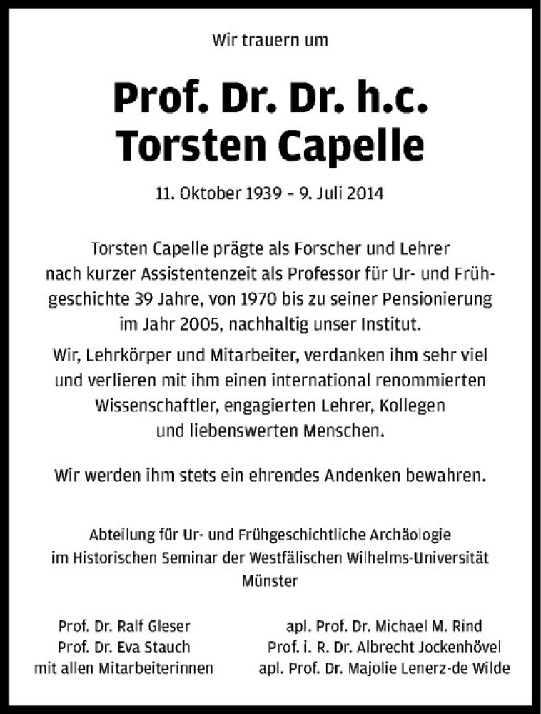  Traueranzeige für Torsten Capelle vom 21.07.2014 aus Westfälische Nachrichten