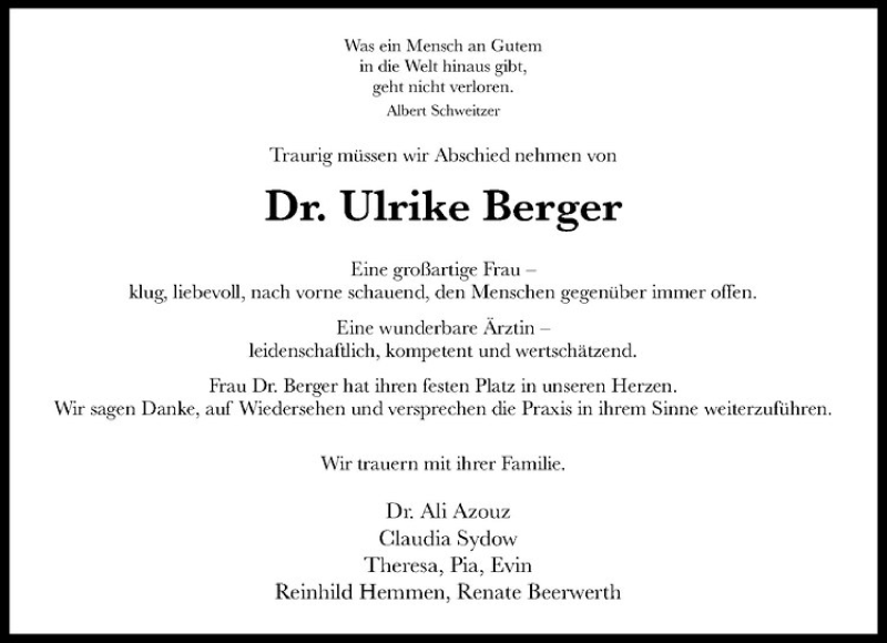  Traueranzeige für Ulrike Berger vom 16.08.2014 aus Westfälische Nachrichten