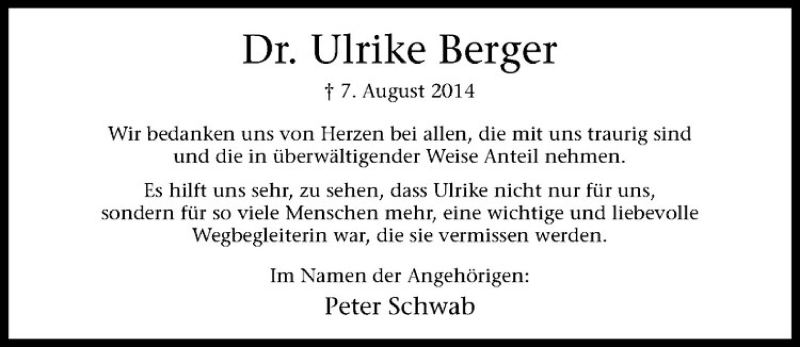  Traueranzeige für Ulrike Berger vom 25.10.2014 aus Westfälische Nachrichten