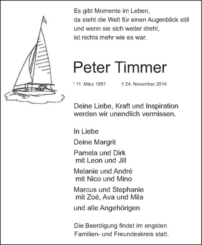  Traueranzeige für Peter Timmer vom 27.11.2014 aus Westfälische Nachrichten