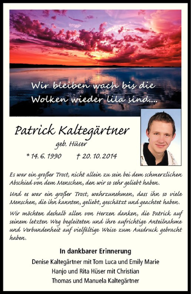  Traueranzeige für Patrick Kaltegärtner vom 06.12.2014 aus Westfälische Nachrichten