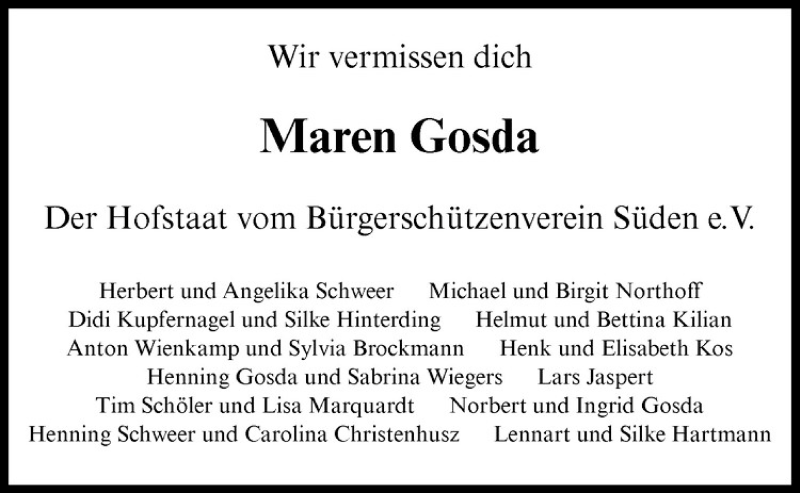  Traueranzeige für Maren Gosda vom 05.12.2012 aus Westfälische Nachrichten