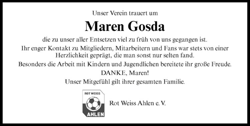  Traueranzeige für Maren Gosda vom 06.12.2012 aus Westfälische Nachrichten