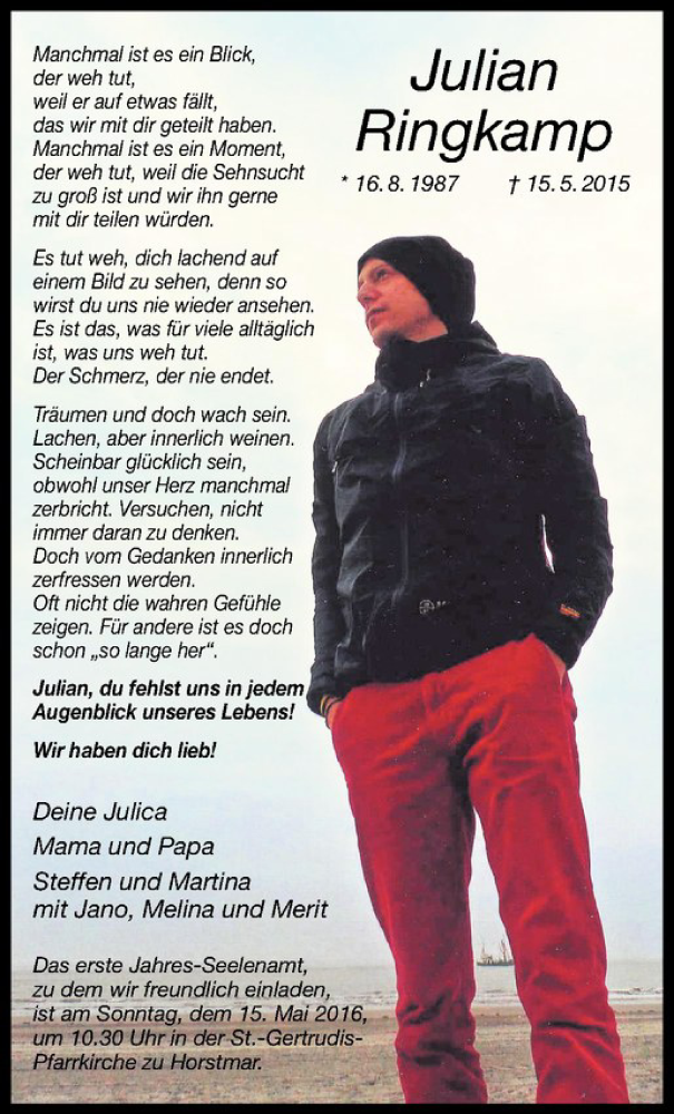  Traueranzeige für Julian Ringkamp vom 07.05.2016 aus Westfälische Nachrichten