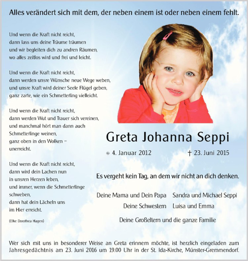  Traueranzeige für Greta Johanna Seppi vom 15.06.2016 aus Westfälische Nachrichten