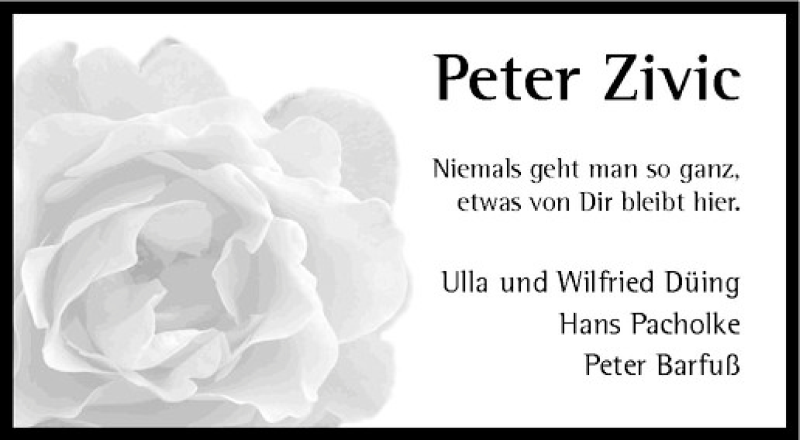  Traueranzeige für Peter Zivic vom 24.09.2011 aus Westfälische Nachrichten
