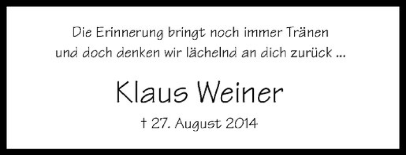  Traueranzeige für Klaus Weiner vom 26.08.2017 aus Westfälische Nachrichten