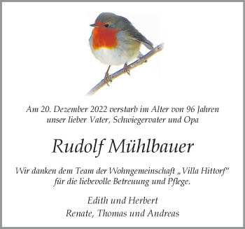Anzeige von Rudolf Mühlbauer 