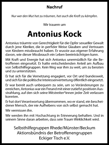 Anzeige von Antonius Kock 